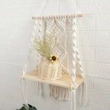 Étagère suspendue macramé Nala — vase en osier, nœuds coton