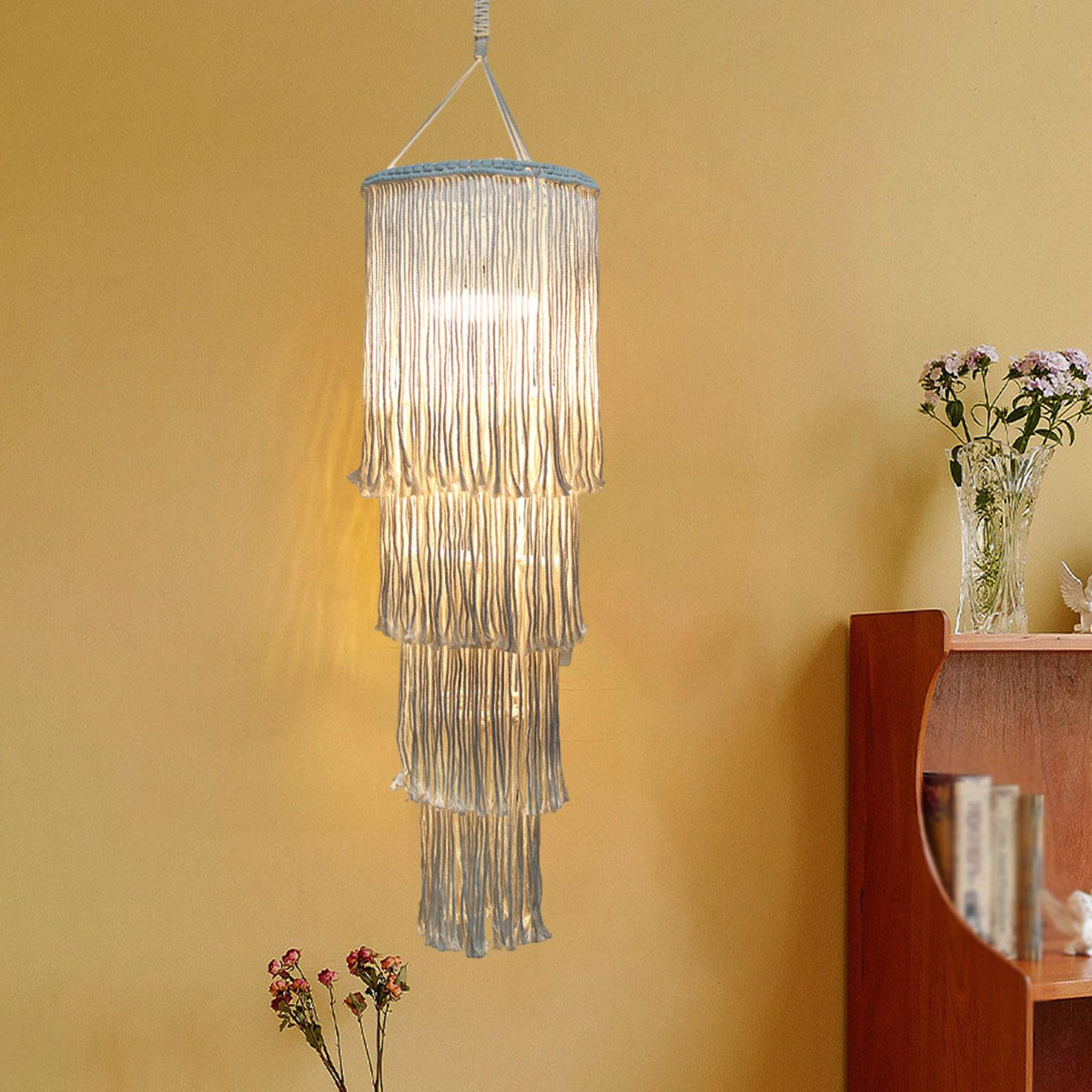 Abat-jour macramé tambour cylindrique en coton tissé | Lazure Décorations macramé