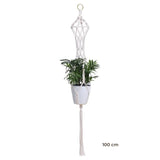 Porte-plante suspendu macramé - modèle blanc de 100 cm à anneau et losange, pot blanc