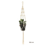 Porte-plante suspendu macramé - modèle de 100 cm à boucle et perles de bois, pot noir