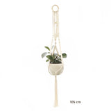 Porte-plante suspendu macramé - modèle de 105 cm à anneau de bois et bande tissée