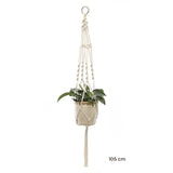 Porte-plante suspendu macramé - modèle de 105 cm à anneau et croisillons, pot beige