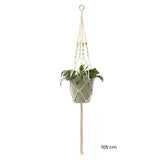 Porte-plante suspendu macramé - modèle de 105 cm à anneau et perles de bois, pot vert