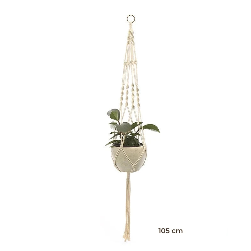 Porte-plante suspendu macramé - modèle de 105 cm à anneau et torsades espacées