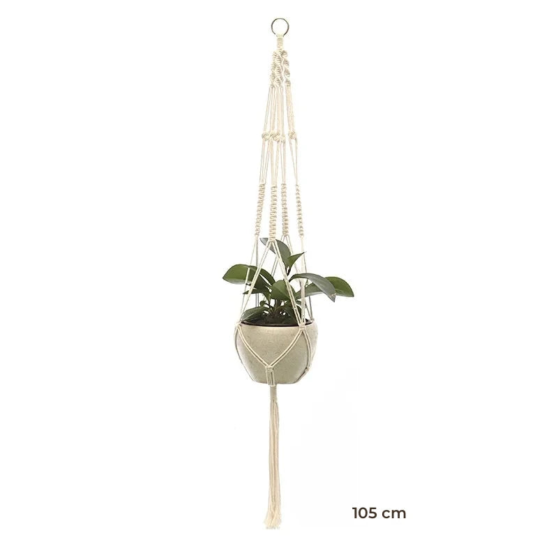 Porte-plante suspendu macramé - modèle de 105 cm à anneau et torsades serrées