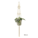 Porte-plante suspendu macramé - modèle de 105 cm à boucle, losange et perles de bois