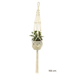 Porte-plante suspendu macramé - modèle de 105 cm à boucle et torsade, pot beige