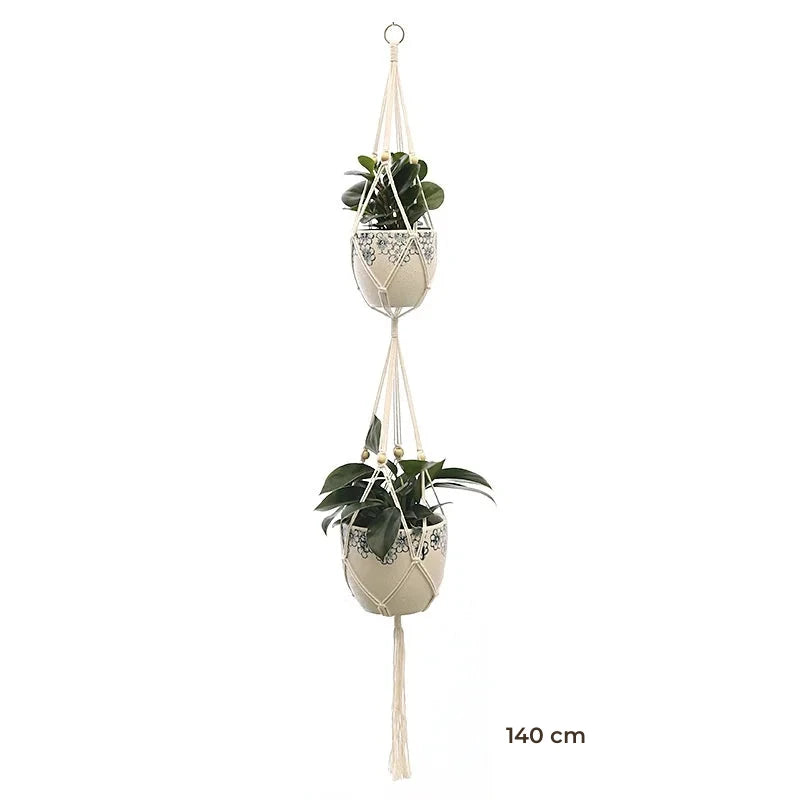 Porte-plante suspendu macramé - modèle double de 140 cm pour deux pots