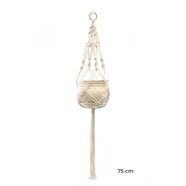 Porte-plante suspendu macramé - modèle de 75 cm à anneau et filet ajouré