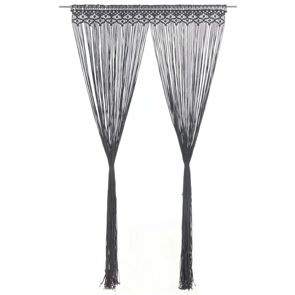 Rideau macramé anthracite - modèle bandeau droit, cordons écartés des deux côtés