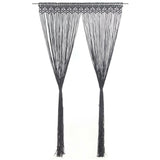 Rideau macramé anthracite - modèle bandeau droit, cordons écartés des deux côtés