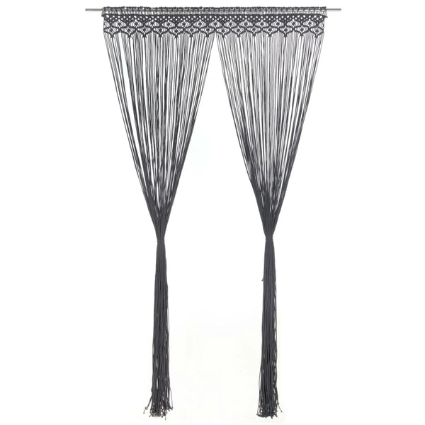 Rideau macramé anthracite - modèle bandeau droit, cordons écartés des deux côtés