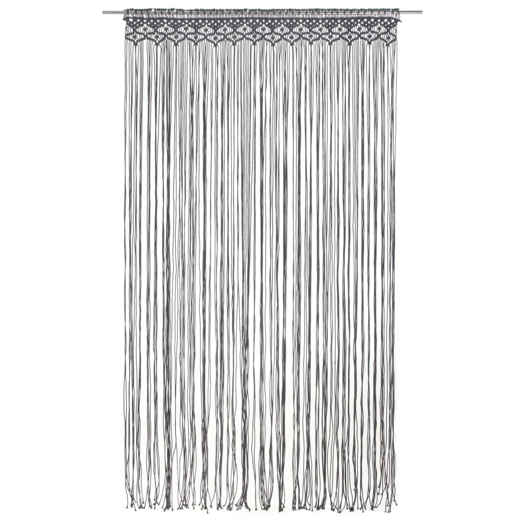 Rideau macramé anthracite - modèle bandeau droit, vue de face sur 240 cm
