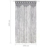 Rideau macramé anthracite - dimensions 140 × 240 cm, en-tête en pointes