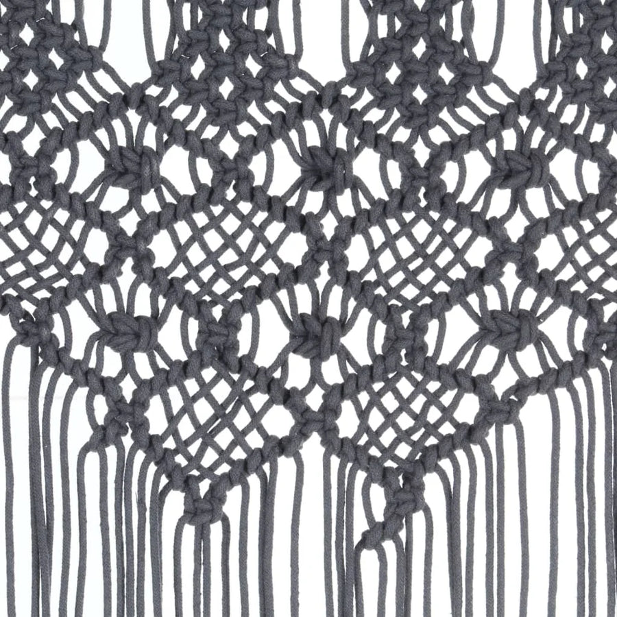 Rideau macramé anthracite - nœuds et cordons libres sous l'en-tête en pointes