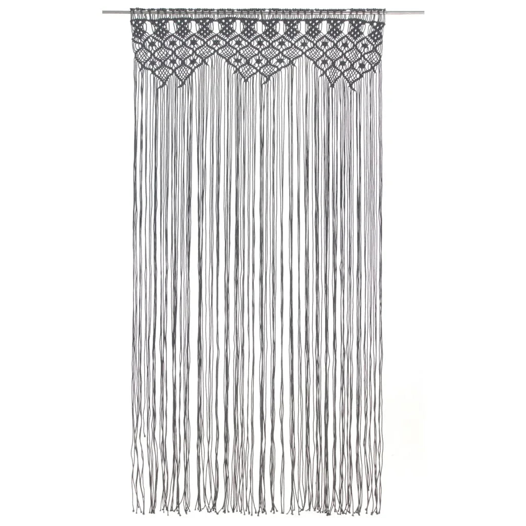Rideau macramé anthracite - modèle pointes en V, vue de face sur 240 cm