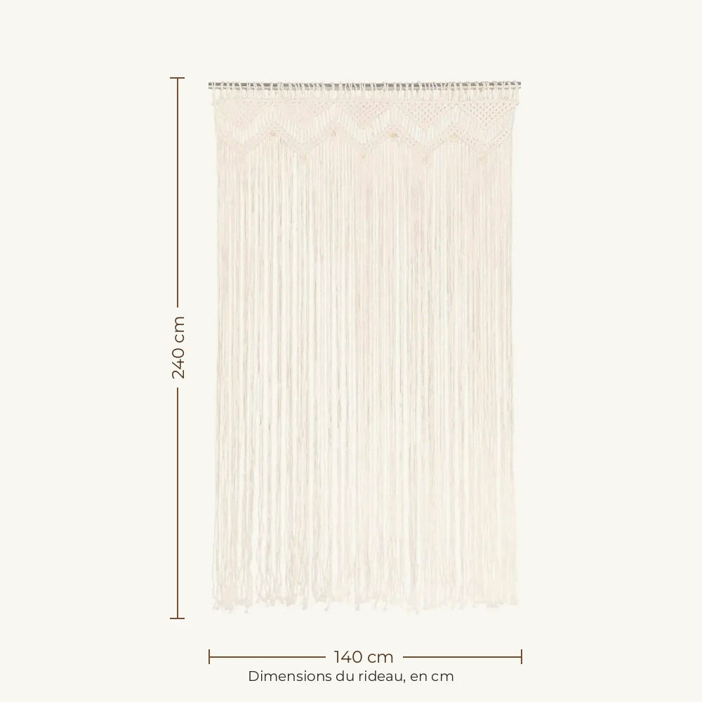 Rideau macramé crème - dimensions : 140 cm de large, 240 cm de haut