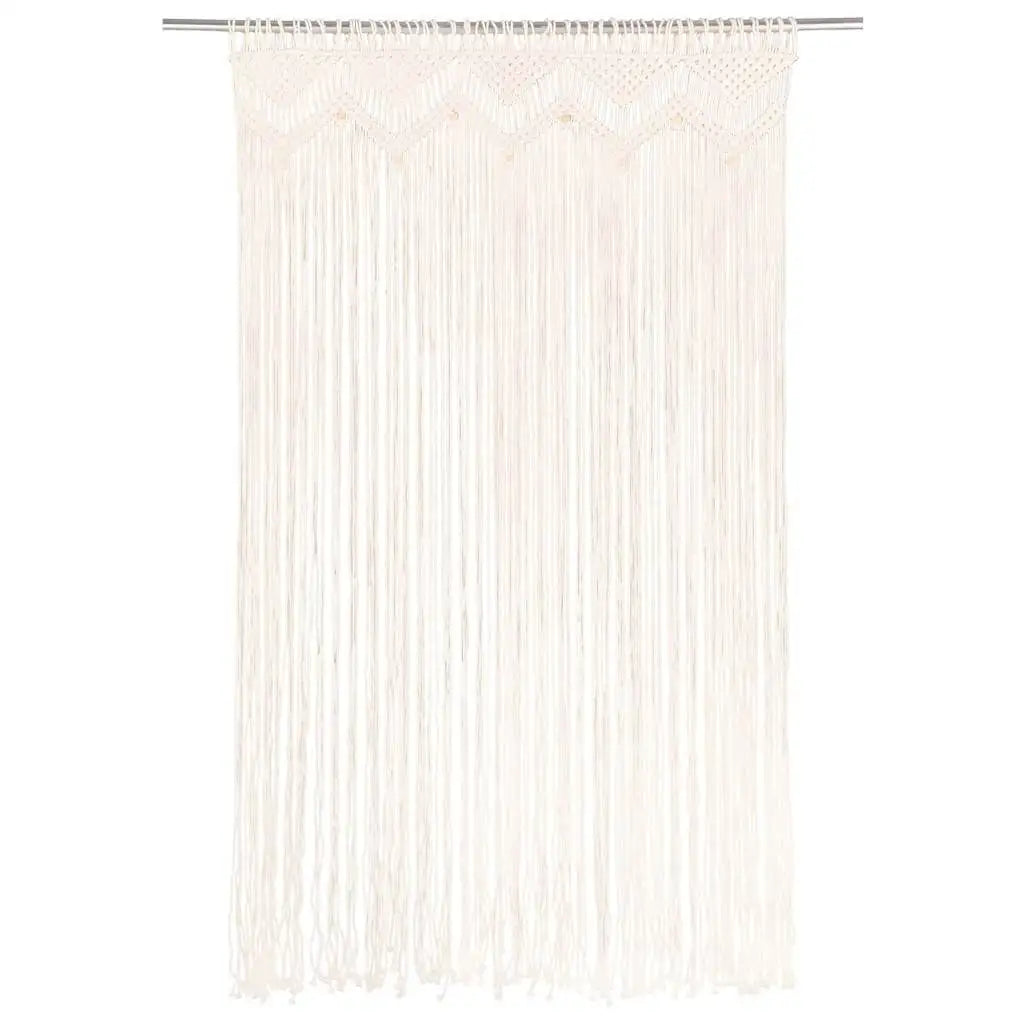 Rideau macramé crème - vue de face à plat, sur fond blanc, haut en zigzags