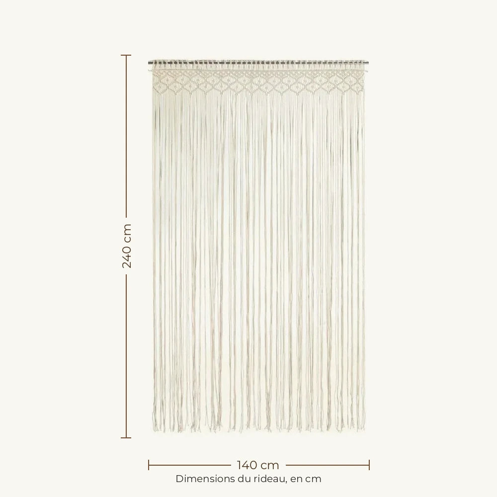 Rideau macramé écru - dimensions : 140 cm de large, 240 cm de haut