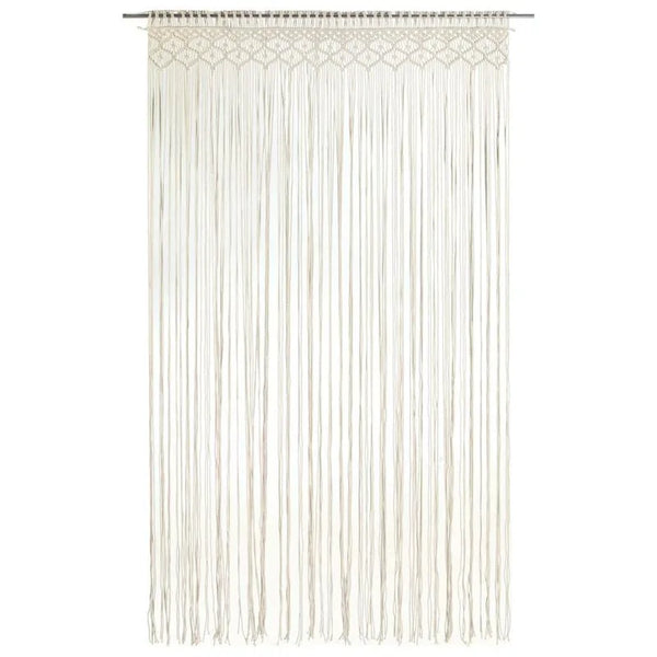 Rideau macramé écru - vue de face à plat, sur fond blanc, haut en petits losanges