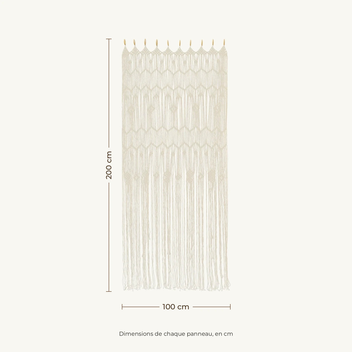 Rideau macramé écru - dimensions d'un panneau : 100 cm de large, 200 cm de haut