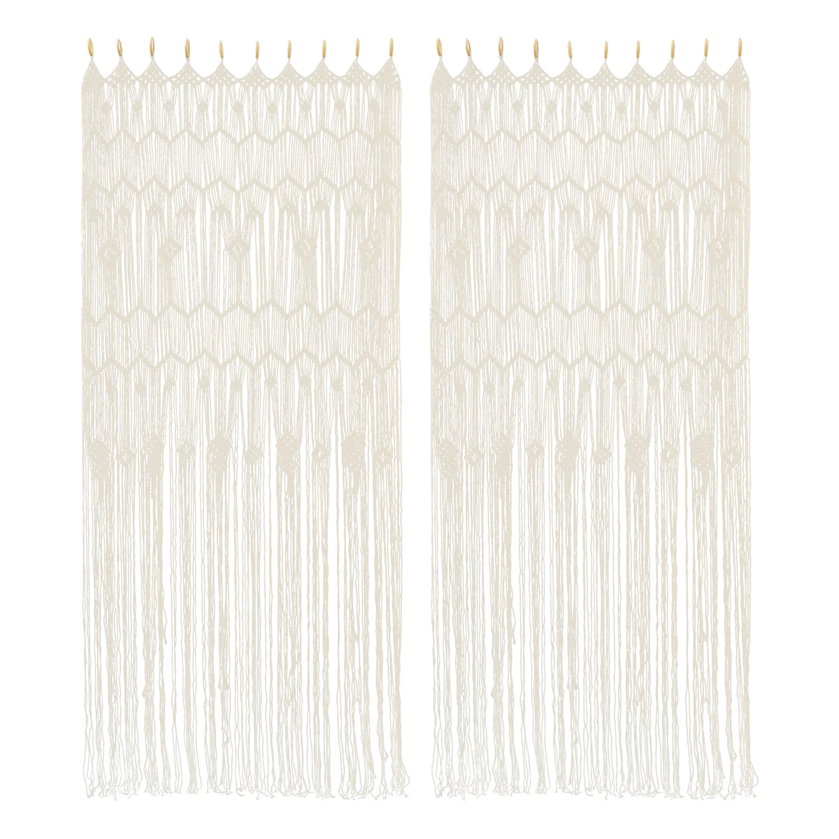 Rideau macramé écru - deux panneaux écrus sur fond blanc