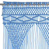 Rideau macramé bleu - bande de nœuds du haut passée sur la tringle