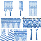 Rideau macramé bleu - vues de face, de côté et détails des nœuds