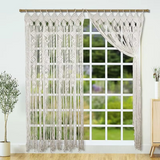 Gros plan franges rideau macramé Naïa — finitions coton naturel non teinté