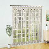 Installation rideau macramé Naïa sur tringle bois — fixation porte bohème