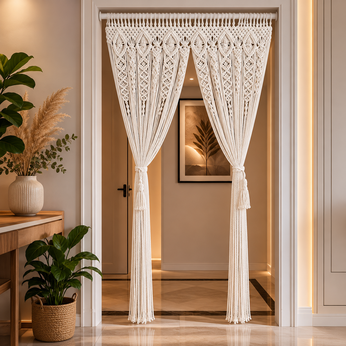 Rideau macramé Naori gros plan sur la texture coton et les nœuds