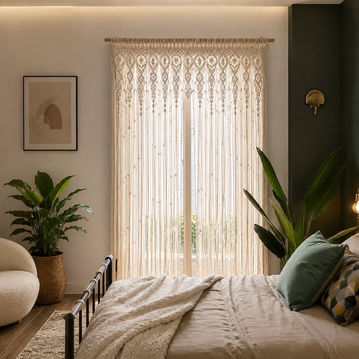 Rideau macramé Naori zoom sur la texture et le motif floral géométrique