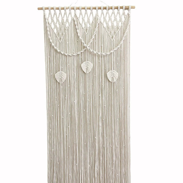 Rideau macramé Zéphyr fond blanc panneau complet plumes coton