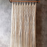 Rideau macramé porte Orion 85×200 cm, motifs losanges géométriques, franges longues, barre bois