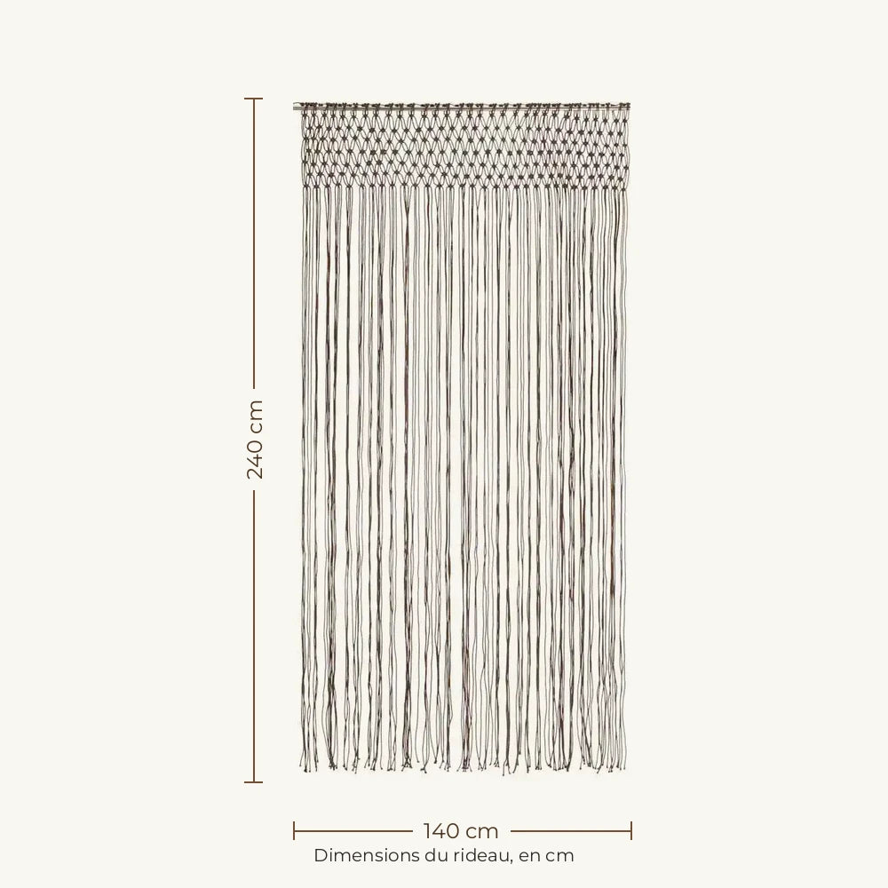 Rideau macramé taupe - dimensions : 140 cm de large, 240 cm de haut