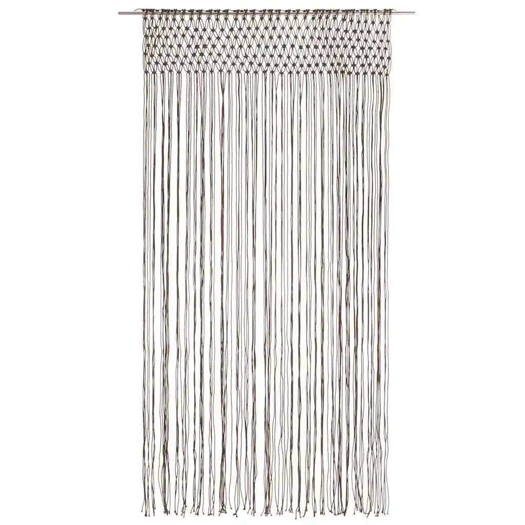 Rideau macramé taupe - vue de face à plat, sur fond blanc, bande de mailles en haut