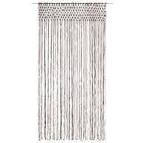 Rideau macramé taupe - vue de face à plat, sur fond blanc, bande de mailles en haut