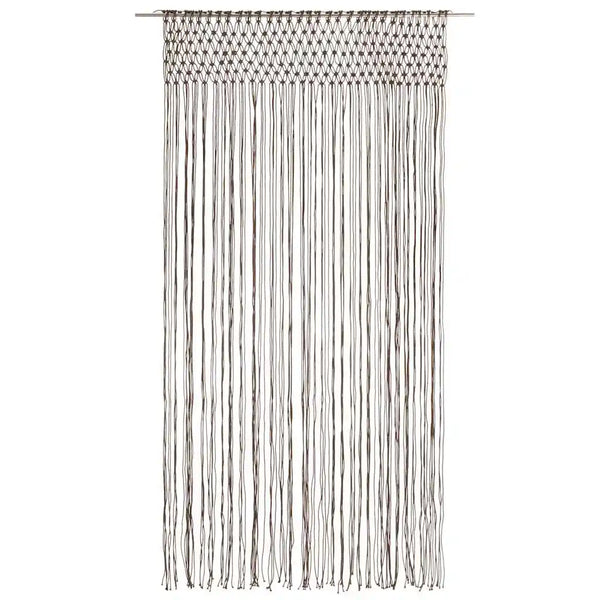 Rideau macramé taupe - vue de face à plat, sur fond blanc, bande de mailles en haut