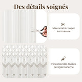 Rideau de porte macramé blanc - détails : cordons à couper sur mesure et bandes tissées de style bohème