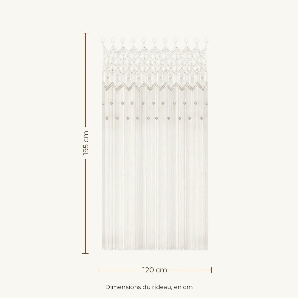 Rideau de porte macramé blanc - dimensions : 120 cm de large, 195 cm de haut