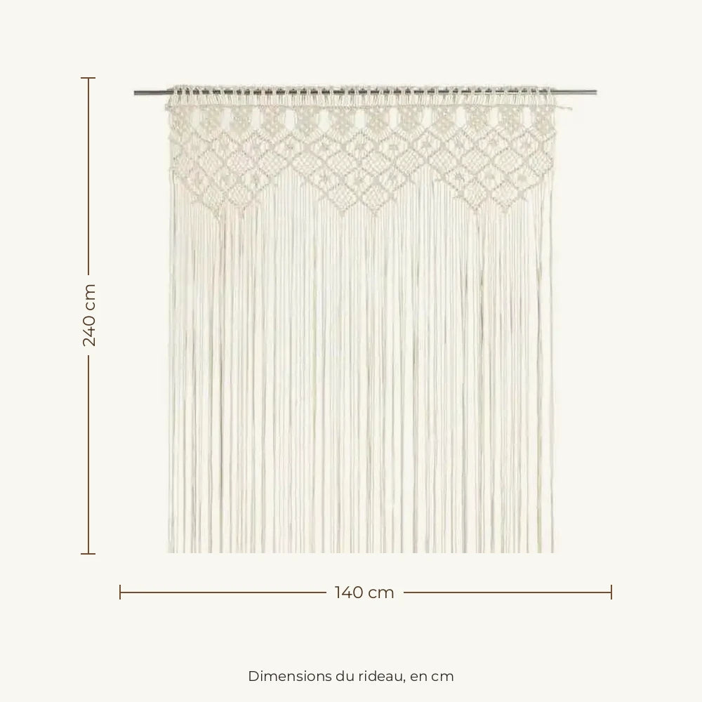 Rideau de porte macramé écru - dimensions : 140 cm de large, 240 cm de haut