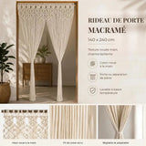 Rideau de porte macramé écru - détails : haut noué, fil de coton écru, cordons réunis par un lien