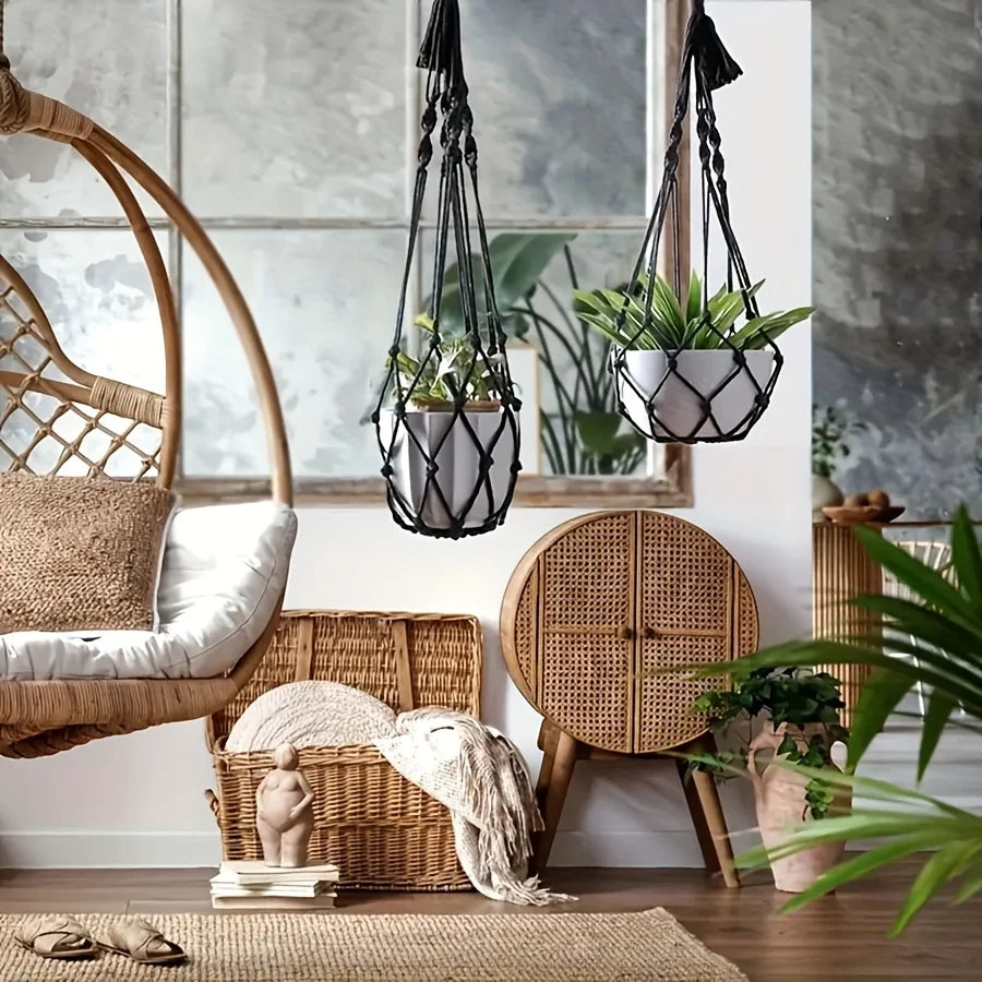 Suspension plante macramé Gemma coton duo, vue d'ensemble, style bohème