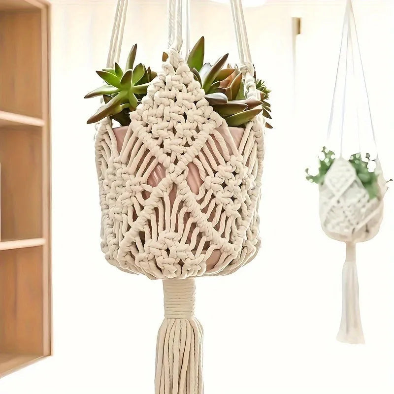 Suspension macramé Liana en coton naturel, ambiance bohème salon