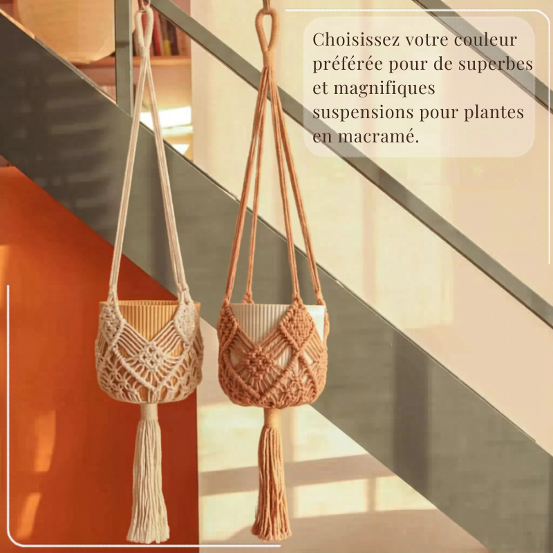 Détail nœuds losanges suspension macramé Liana, coton tressé