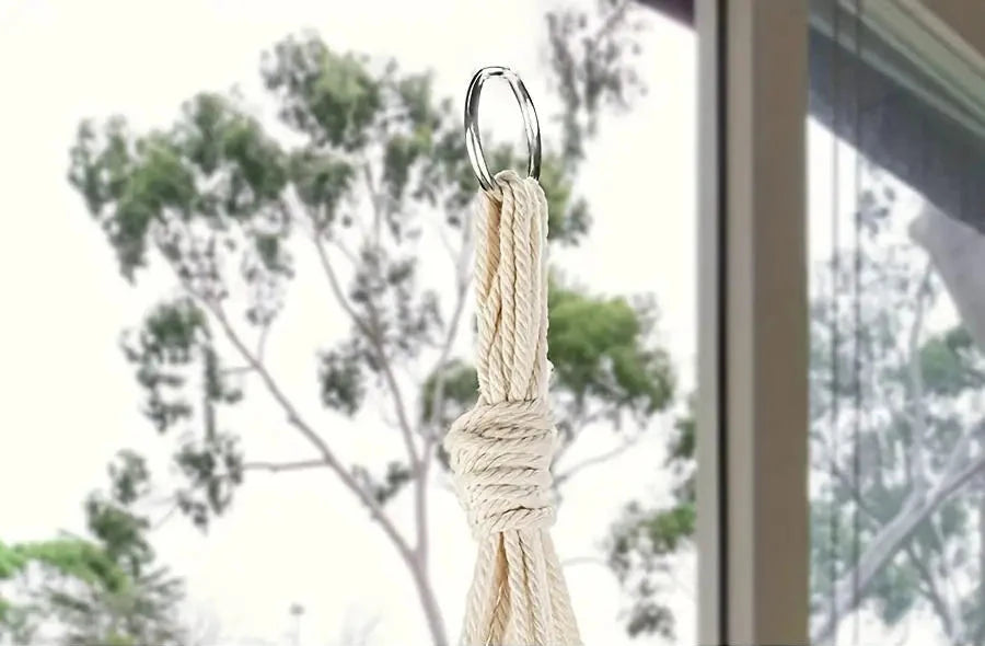 Suspension plante macramé - anneau métallique et nœud épais en corde
