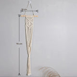 Suspension pot de fleurs macramé - dimensions 70 cm de hauteur et 18 cm de largeur sur mur gris
