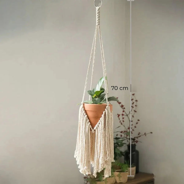 Suspension pour plantes macramé - modèle à franges de 70 cm avec pot en terre cuite