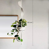 Suspension pour plantes macramé - modèle spirale de 110 cm avec pot blanc et pothos